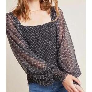 Sheer Sleeve Patterned Blouse by Anthropologie